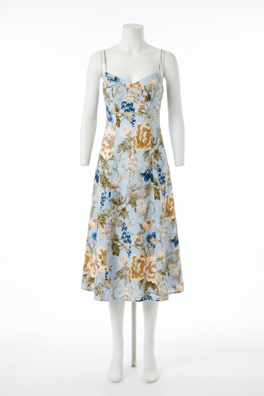 NEW CARA CARA cherry midi dress in flora meadow light blue